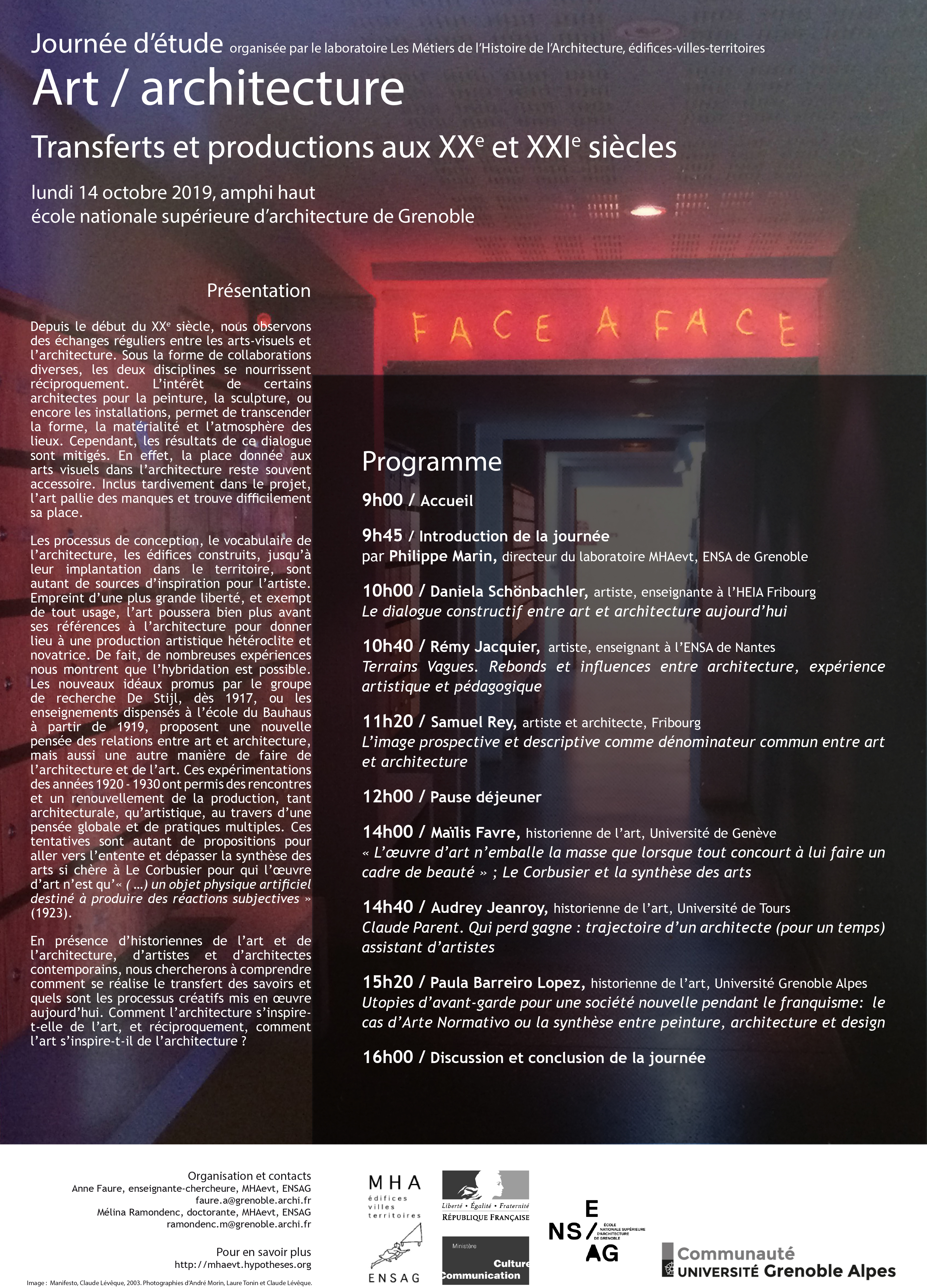 14/10/19 - Journée d'études "Art / architecture, Transferts et productions aux XXe et XXIe siècles"