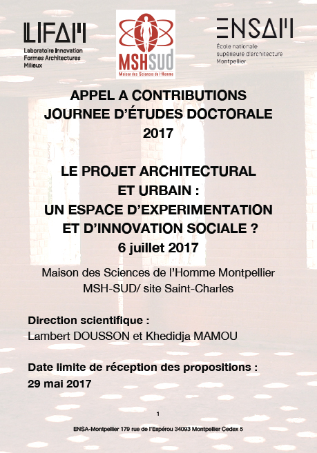 29/05/17 - Appel à contributions - Le projet architectural et urbain : un espace d'expérimentation et d'innovation sociale ? 