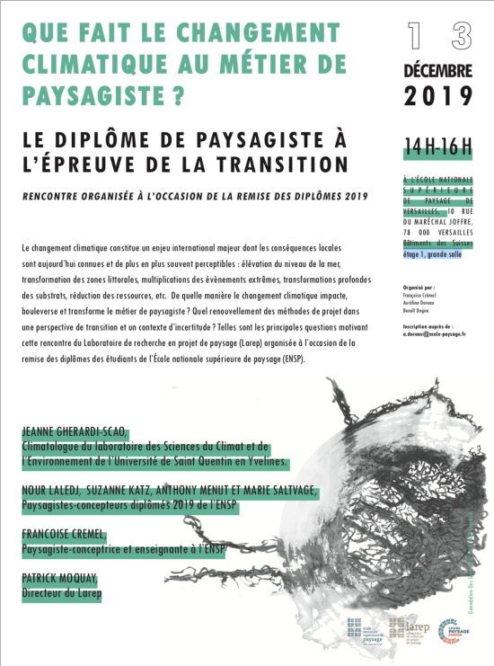 13/12/19 - Conférence Chaire Paysage et Energie - "Que fait le changement climatique au métier de paysagiste ?"