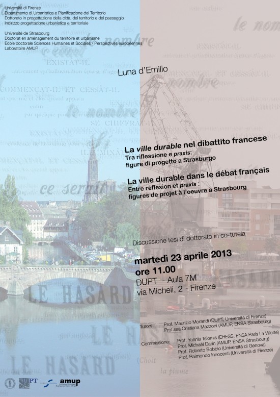 23/04/2013 - La ville durable dans le débat français. Entre réflexion et praxis : figures de projet à l'oeuvre à Strasbourg
