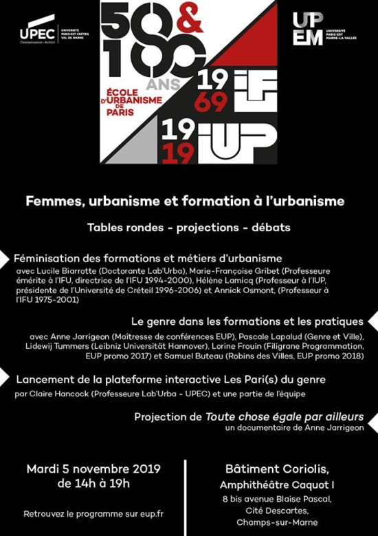 5/11/19 - Tables rondes, projections, débats - "Femmes, urbanisme et formation à l'urbanisme"