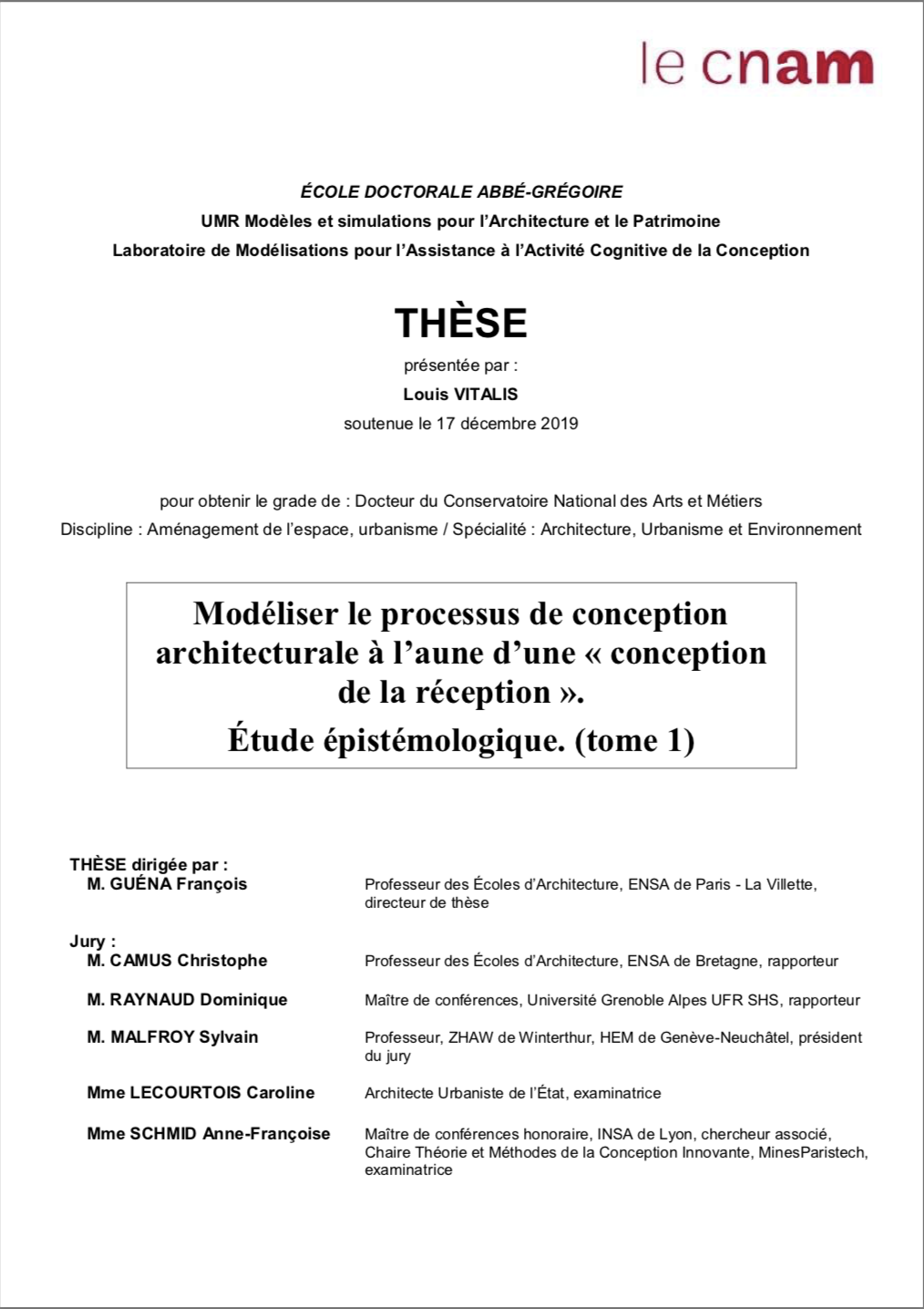 Modéliser le processus de conception architecturale à l'aune d'une « conception de la réception »