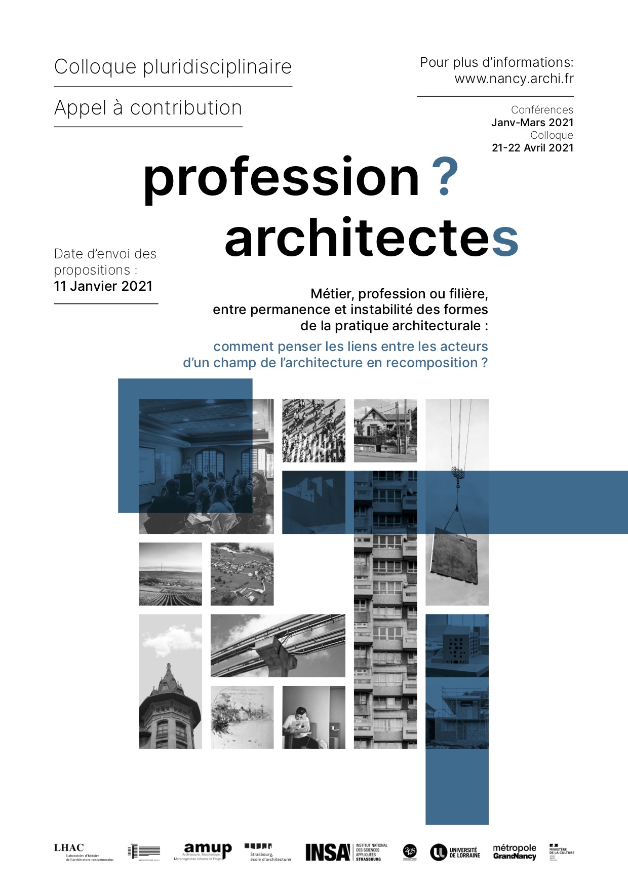 11/01/21 - Appel à contributions - Colloque pluridisciplinaire "Profession ? architectes"