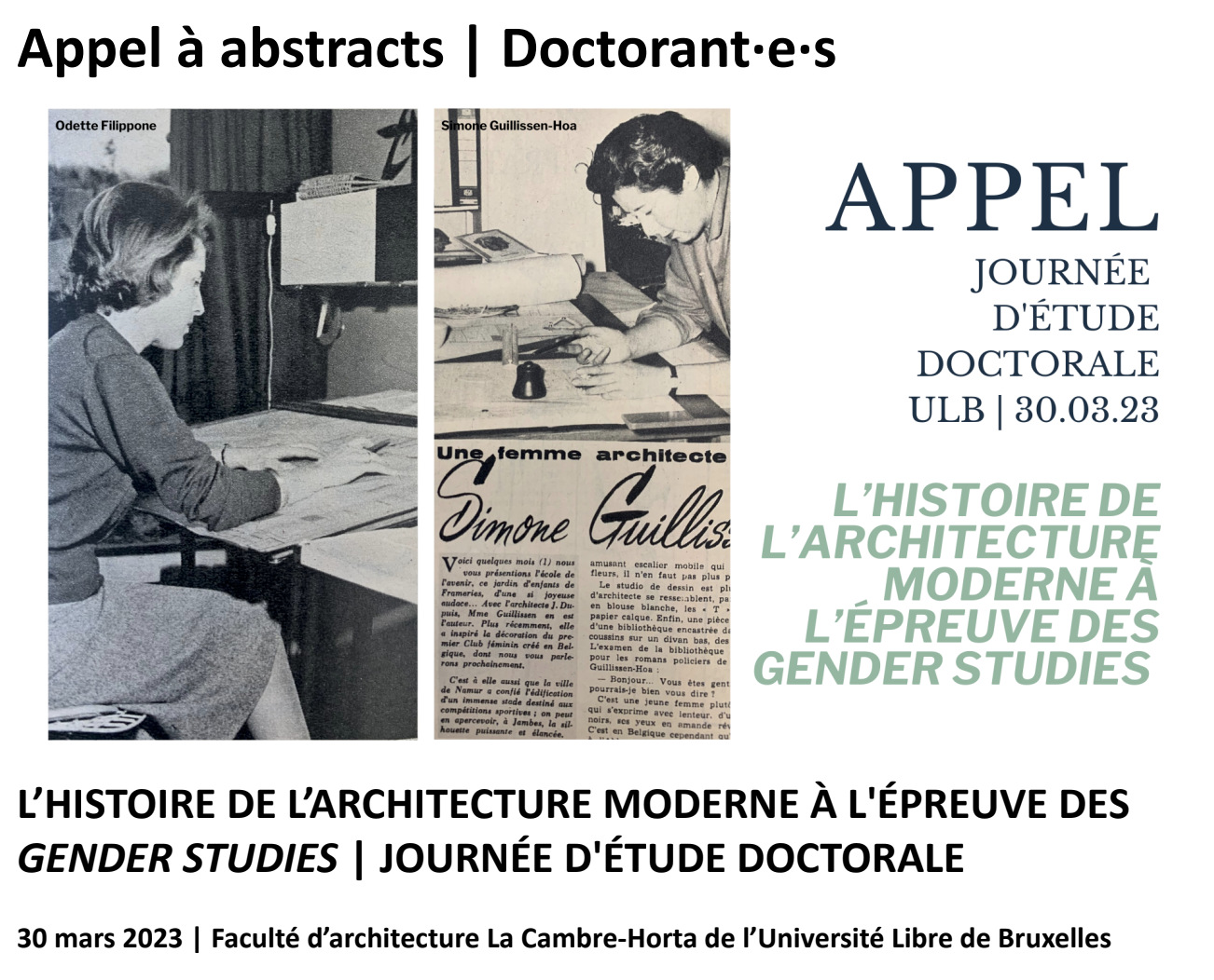 09/01/23 - Appel à abstracts - Journée d'études doctorales - "L'Histoire de l'architecture moderne à l'épreuve des Gender Studies"
