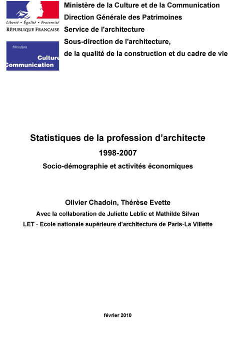 Statistiques de la profession d'architecte, 1998-2007. 